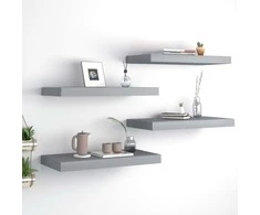 Pakabinamos sieninės lentynos, 4vnt., pilkos, 50x23x3,8cm, MDF