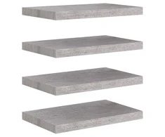 Pakabinamos sieninės lentynos, 4vnt., pilkos, 50x23x3,8cm, MDF
