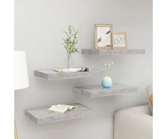 Pakabinamos sieninės lentynos, 4vnt., pilkos, 50x23x3,8cm, MDF
