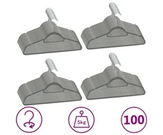 Pakabų rinkinys, 100vnt., pilkos spalvos, neslystantis aksomas