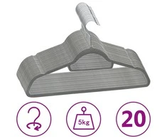 Pakabų rinkinys, 20vnt., pilkos spalvos, neslystantis aksomas