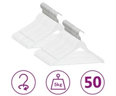 Pakabų rinkinys, 50vnt., baltas, kietmedis, neslystančios