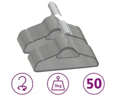 Pakabų rinkinys, 50vnt., pilkos spalvos, neslystantis aksomas