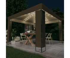 Pavėsinė su dvigubu stogu ir lemputėmis LED, taupe, 3x3x2,7m