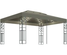 Pavėsinė su dvigubu stogu ir lemputėmis LED, taupe, 3x4m