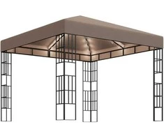 Pavėsinė su lempučių girliandomis LED, taupe, 3x3m