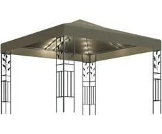 Pavėsinė su lempučių girliandomis LED, taupe, 3x3m, 180g/m²