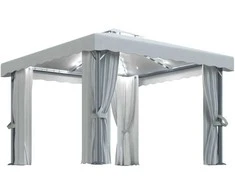 Pavėsinė su lemputėmis ir užuolaidomis LED, kreminė balta, 3x3m