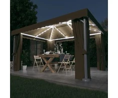 Pavėsinė su lemputėmis ir užuolaidomis LED, taupe, 4x3m