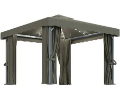 Pavėsinė su lemputėmis ir užuolaidomis LED, taupe, 3x3m