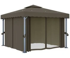 Pavėsinė su lemputėmis ir užuolaidomis LED, taupe, 3x3m