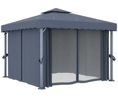 Pavėsinė su lemputėmis ir užuolaidomis LED, antracito, 3x3m