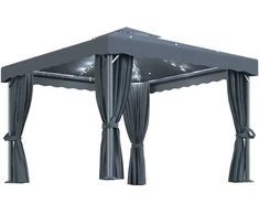 Pavėsinė su lemputėmis ir užuolaidomis LED, antracito, 3x3m