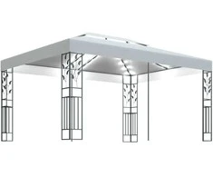 Pavėsinė su lemputėmis LED ir dvigubu stogu, baltos, 3x4m