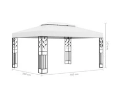 Pavėsinė su lemputėmis LED ir dvigubu stogu, baltos, 3x4m