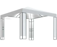 Pavėsinė su lemputėmis LED ir dvigubu stogu, baltos, 3x3m