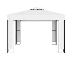 Pavėsinė su lemputėmis LED ir dvigubu stogu, baltos, 3x3m