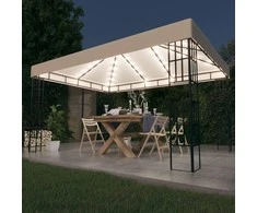 Pavėsinė su lemputėmis LED, kreminė, 3x4m