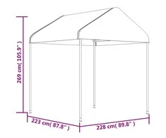 Pavėsinė su stogu, balta, 20,07x2,28x2,69m, polietilenas