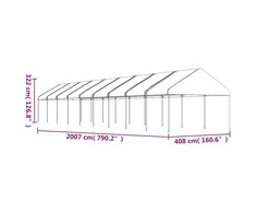 Pavėsinė su stogu, balta, 20,07x4,08x3,22m, polietilenas