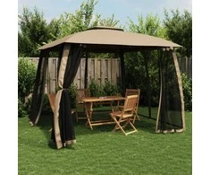 Pavėsinė su stogu ir sienomis, taupe, 2,93x2,93m, plienas