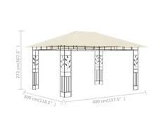 Pavėsinė su tinkleliu nuo uodų, kreminė, 4x3x2,73m, 180g/m²