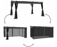 Pavėsinė su tinklinėmis sienelėmis, antracito, 4x3m, plienas