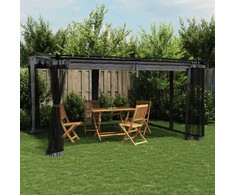 Pavėsinė su tinklinėmis sienelėmis, antracito, 4x3m, plienas
