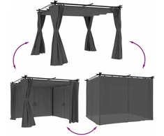 Pavėsinė su užuolaidomis, antracito, 3x3m, plienas