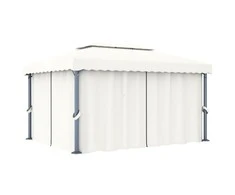 Pavėsinė su užuolaidomis, baltos spalvos, 4x3m