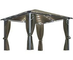 Pavėsinė su užuolaidomis ir lemputėmis LED, taupe, 300x300cm