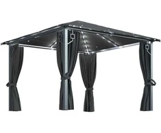 Pavėsinė su užuolaidomis ir lemputėmis LED, antracito, 3x3 m