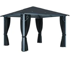 Pavėsinė su užuolaidomis ir lemputėmis LED, antracito, 3x3 m