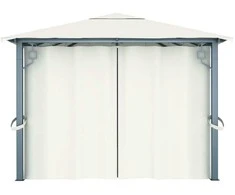 Pavėsinė su užuolaidomis ir lemputėmis LED, kreminė, 400x300cm