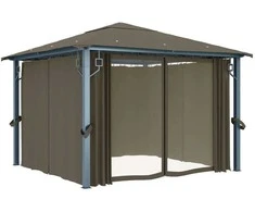 Pavėsinė su užuolaidomis ir lemputėmis LED, taupe, 300x300cm