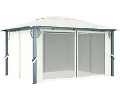 Pavėsinė su užuolaidomis ir lemputėmis LED, kreminė, 400x300cm