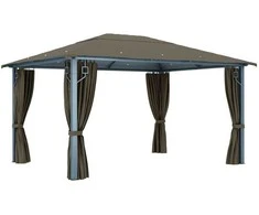 Pavėsinė su užuolaidomis ir lemputėmis LED, taupe, 400x300cm