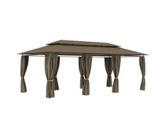 Pavėsinė su užuolaidomis, taupe, 600x298x270cm, 180g/m²