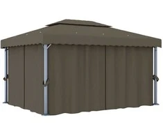 Pavėsinė su užuolaidomis, taupe spalvos, 4x3m, aliuminis