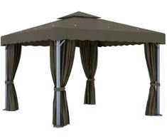 Pavėsinė su užuolaidomis, taupe spalvos, 3x3m, aliuminis