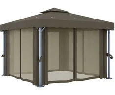 Pavėsinė su užuolaidomis, taupe spalvos, 3x3m, aliuminis