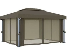 Pavėsinė su užuolaidomis, taupe spalvos, 4x3m, aliuminis