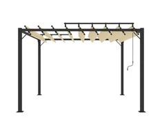 Pavėsinė su žaliuzių stogu, kreminė, 3x3m, audinys/aliuminis