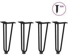 Kavos staliuko kojelės, 4 vnt., juodos, 30 cm, plienas, segtukai