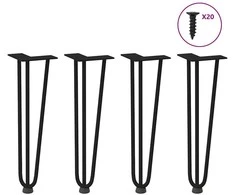 Kavos staliuko kojelės, 4 vnt., juodos, 42 cm, plienas, segtukai