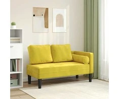 Poilsio sofa su pagalvėlėmis, geltonos spalvos, aksomas