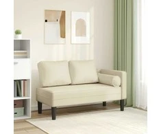 Poilsio sofa su pagalvėmis, kreminė, dirbtinė oda