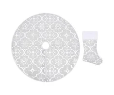 Prabangus kilimėlis po eglute su kojine, balti, 90cm, audinys