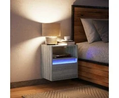 Prie sienos montuojama naktinė spintelė su LED, pilka ąžuolo