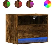 Prie sienos montuojama naktinė spintelė su LED, dūminio ąžuolo